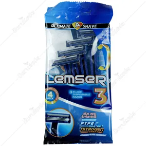 تیغ اصلاح 3 لبه پفکی صابوندار آبی ۴ عددی